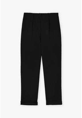 Solid Folded Hem Trousers