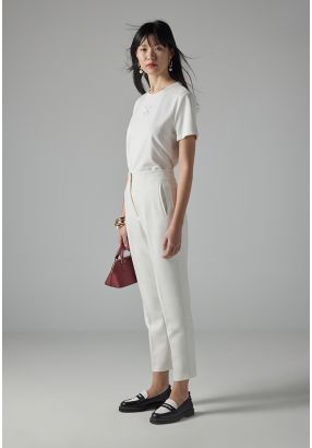 Solid High-Waist Straight Leg Trousers