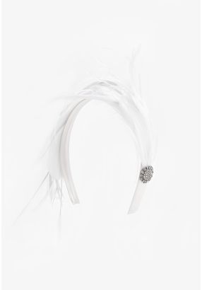 Thin Embellished Faux Feather and Crystal Headband