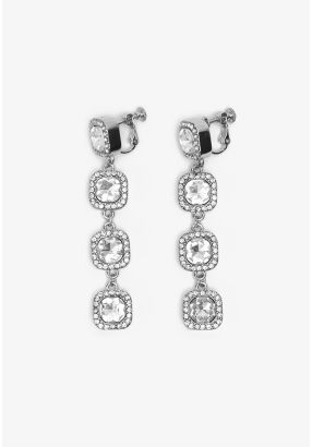 Square Cut Crystal Long Earrings