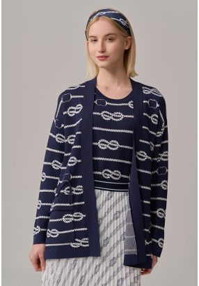 Contrast Long Sleeves Knitted Monogram Cardigan