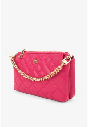 Quilted Metallic Emblem Crossbody Bag