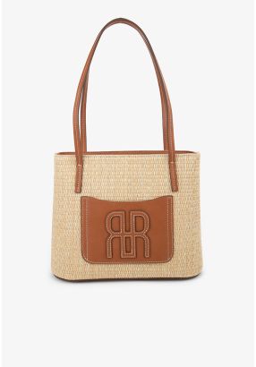 PU Leather Faux Straw Tote Bag