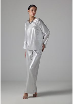 Wide Leg Metallic Foil Trousers