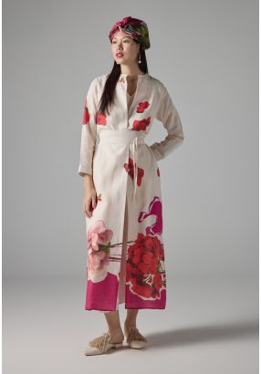 Floral Print Belted Abaya - Ramadan Style