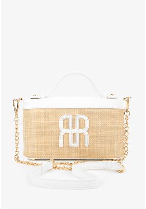 Embellished Faux Straw Crossbody Bag