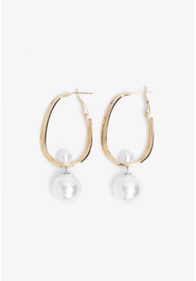 Abstract Faux Pearls Golden Earrings