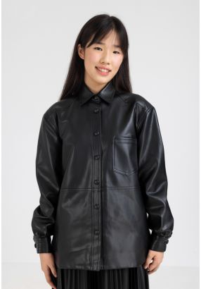 Solid PU Leather Jacket