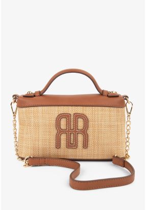 Embellished Faux Straw Crossbody Bag