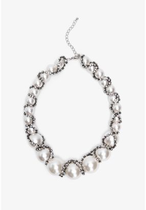 Crystal Wrapped Faux Pearls Necklace