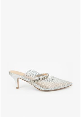 Crystal Embellished Heeled Mules