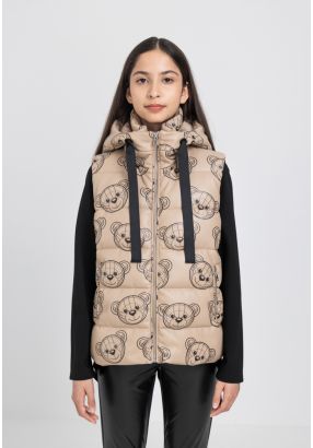 Teddy Bear Printed Puffer Vest