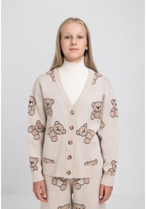 Teddy Bear Patterned Cardigan