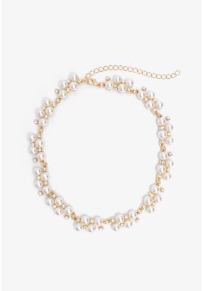 Crystal and Faux Pearls Embellished Necklace