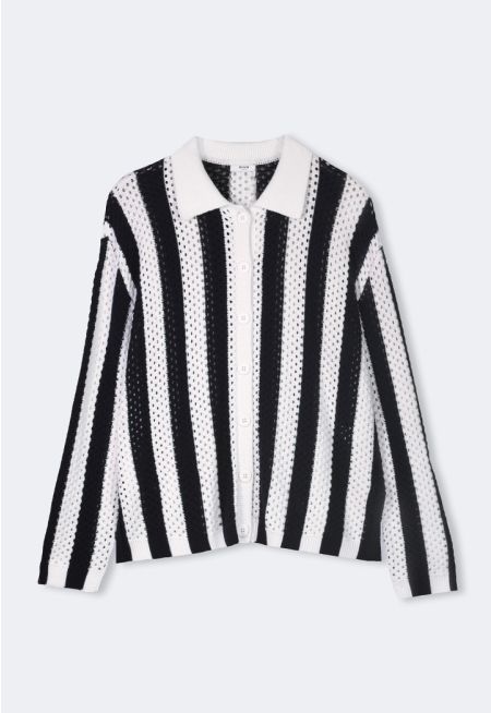 Contrast Striped Knitted Cardigan