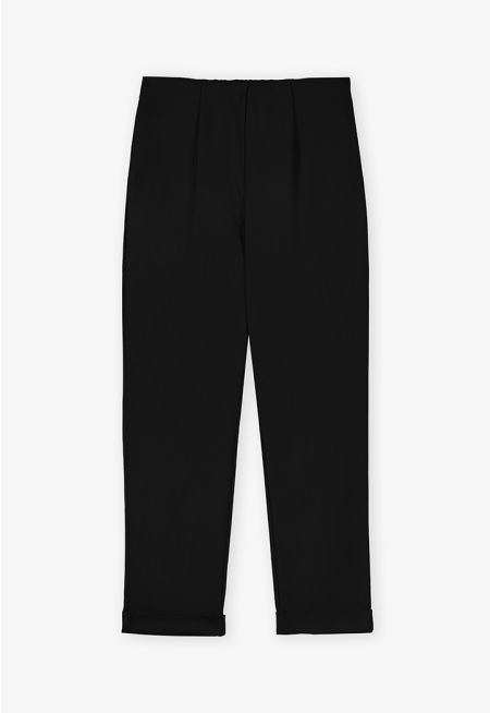 Solid Folded Hem Trousers