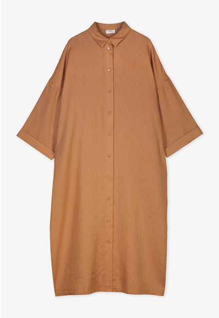 Drop Shoulder Basic Shirt Dress 