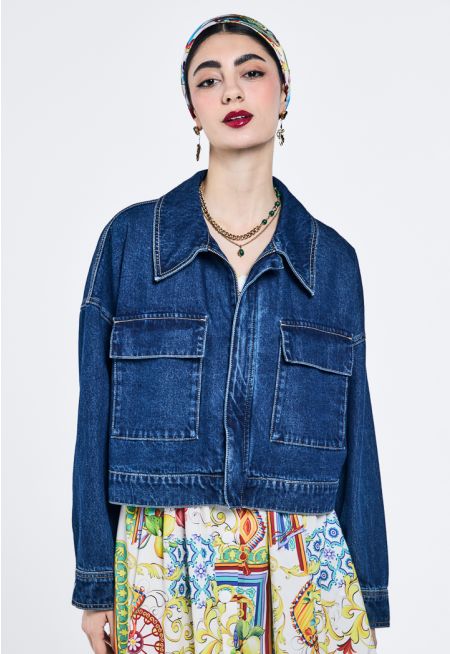 Zip-Up Relaxed Fit Denim Jacket