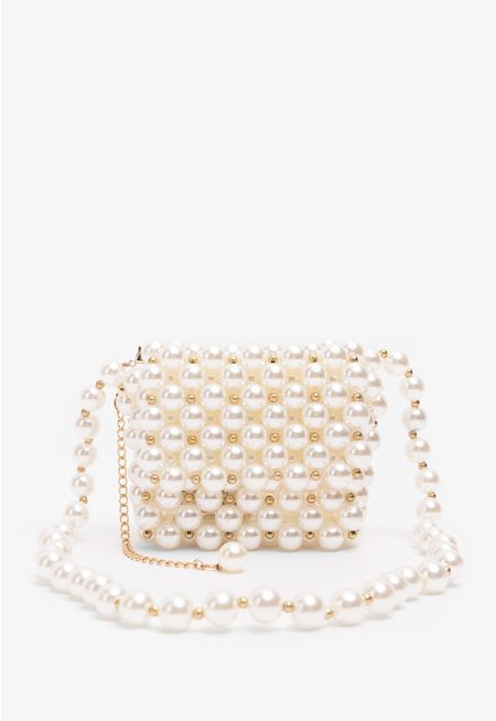 Chunky Faux Pearls Crossbody Bag