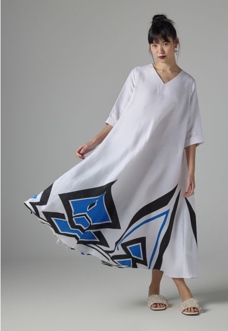 Printed Hem Flared Maxi Belted Dress - Ramadan Style